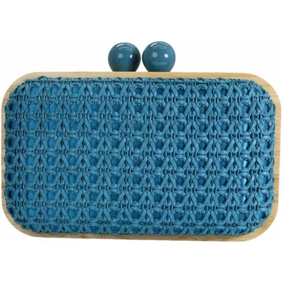 Blue Women Summer Woven Straw Clutch Bag with Detachable Shoulder Strap for Casu - Picture 1 of 6